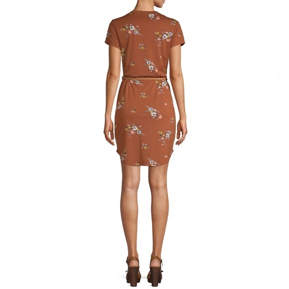 No Boundaries Boho Brown Floral tunic Dress short sleeves belt x-large 15/17 new - Picture 7 of 10